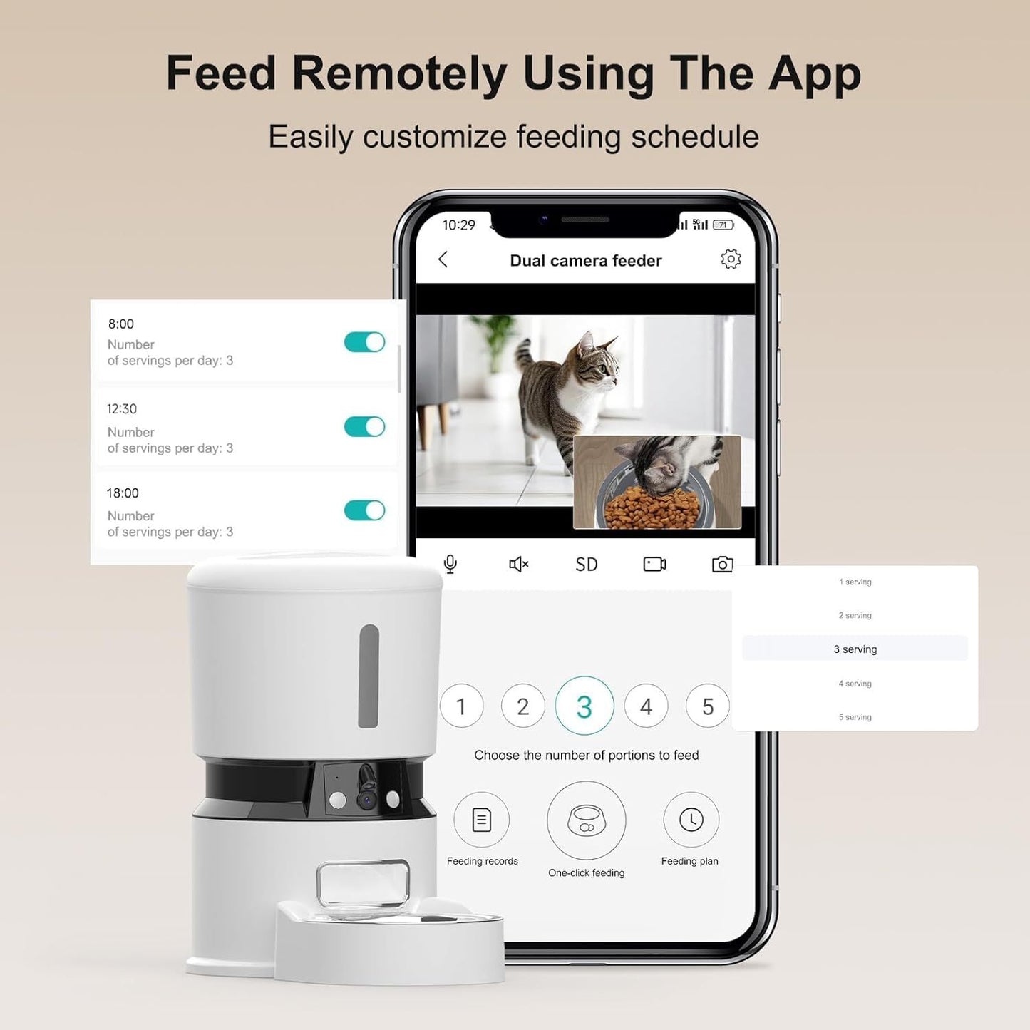 Dispenser automatico 4L con telecamera HD 1080P e sensore del cibo - Controllato via APP Smart